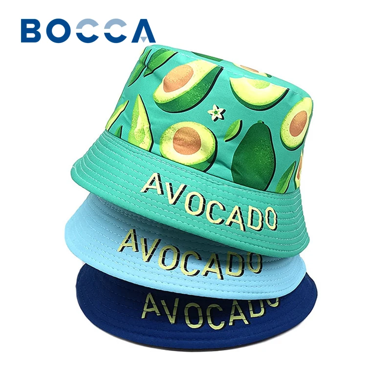 

Bocca Avocado Printing Bucket Hat Children Cartoon Boys Girls Kids Fisherman Hats Double Sides Fruit Pattern Panama Cap Summer