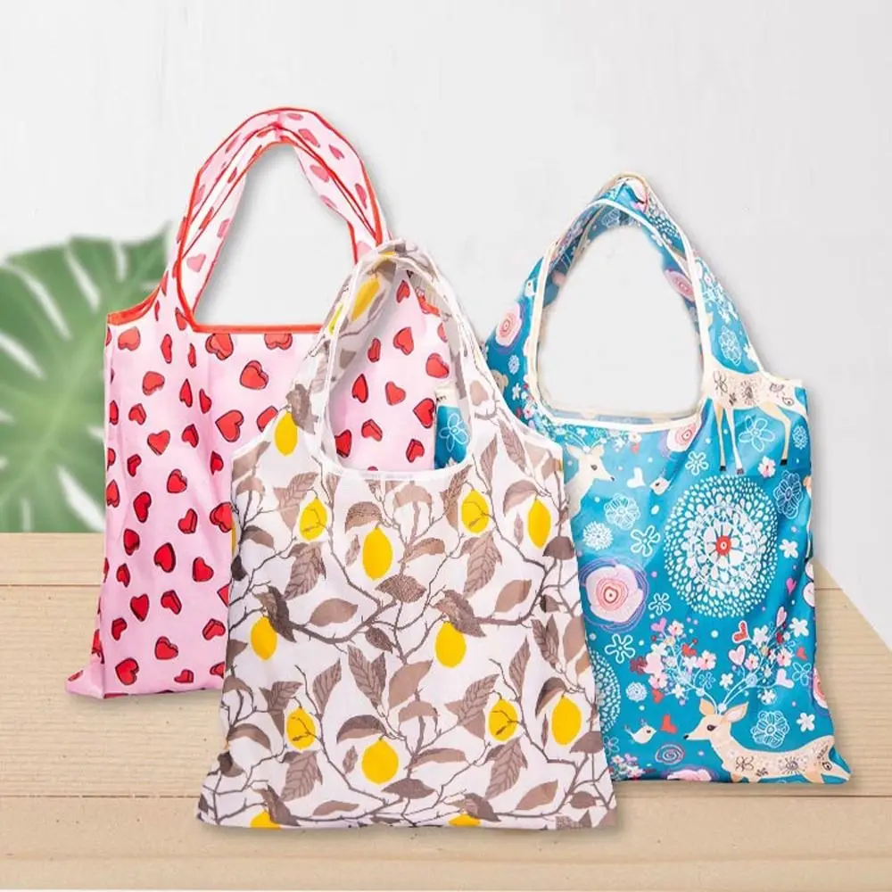 

Women Large Capacity Foldable Storage Bag Handbag Deer Leaf Shoulder Bag Flower Underarm Bag Cute Portable Stripe Shopping Bag