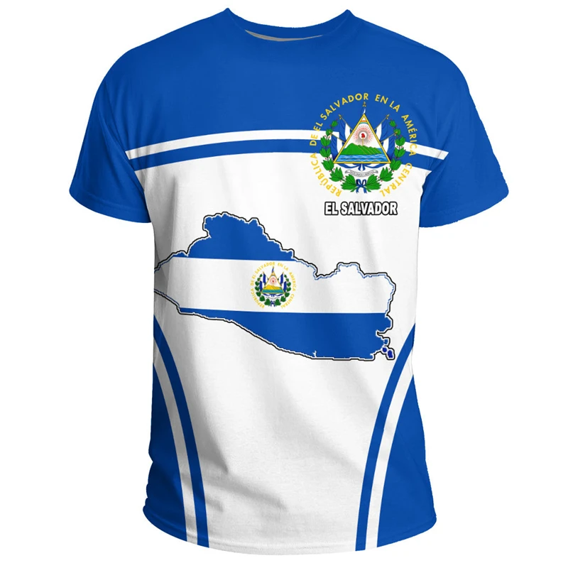 El Salvador Flaggenkarte 3D-Druck T-Shirt für Herren Kleidung Mode Herren T-Shirt Nationales Emblem T-Shirt Unabhängigkeitstag Tee Damen Top