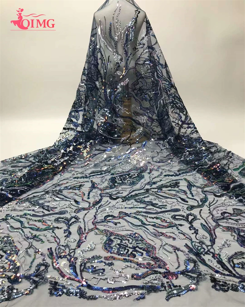 

African Lace Fabric 5 Yards 2023 High Quality Luxury Sequins Net Embroidery Nigerian Wedding Gown Material French Lace Fabric