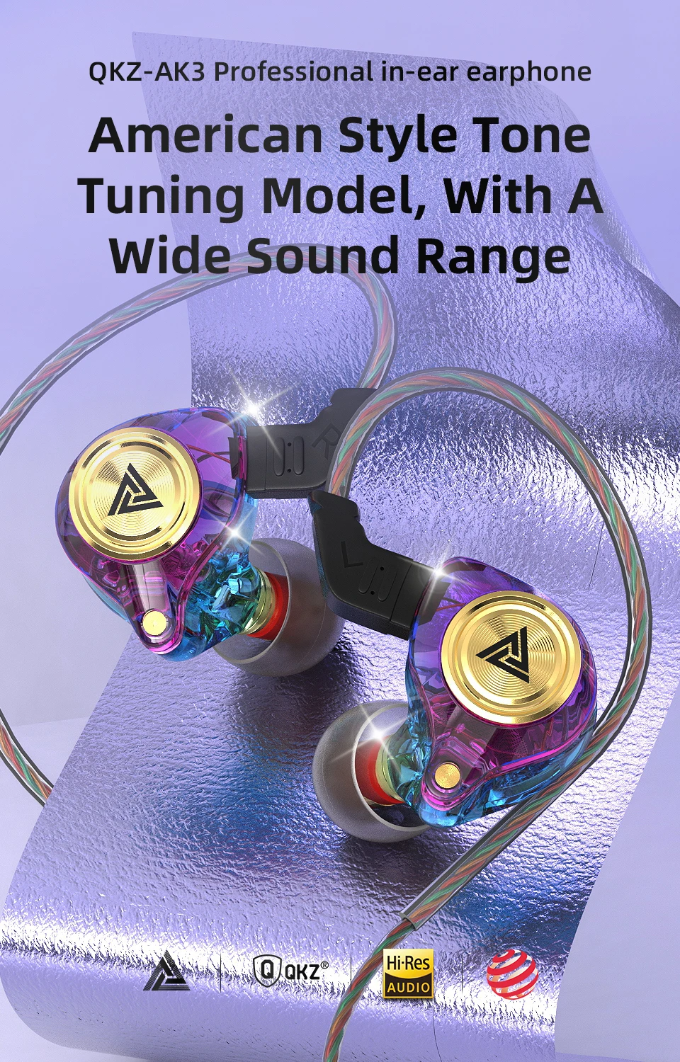 AK3 FiLe Wired Earphone with Microphone HiFi Music Monitor Bass Headphones Noise