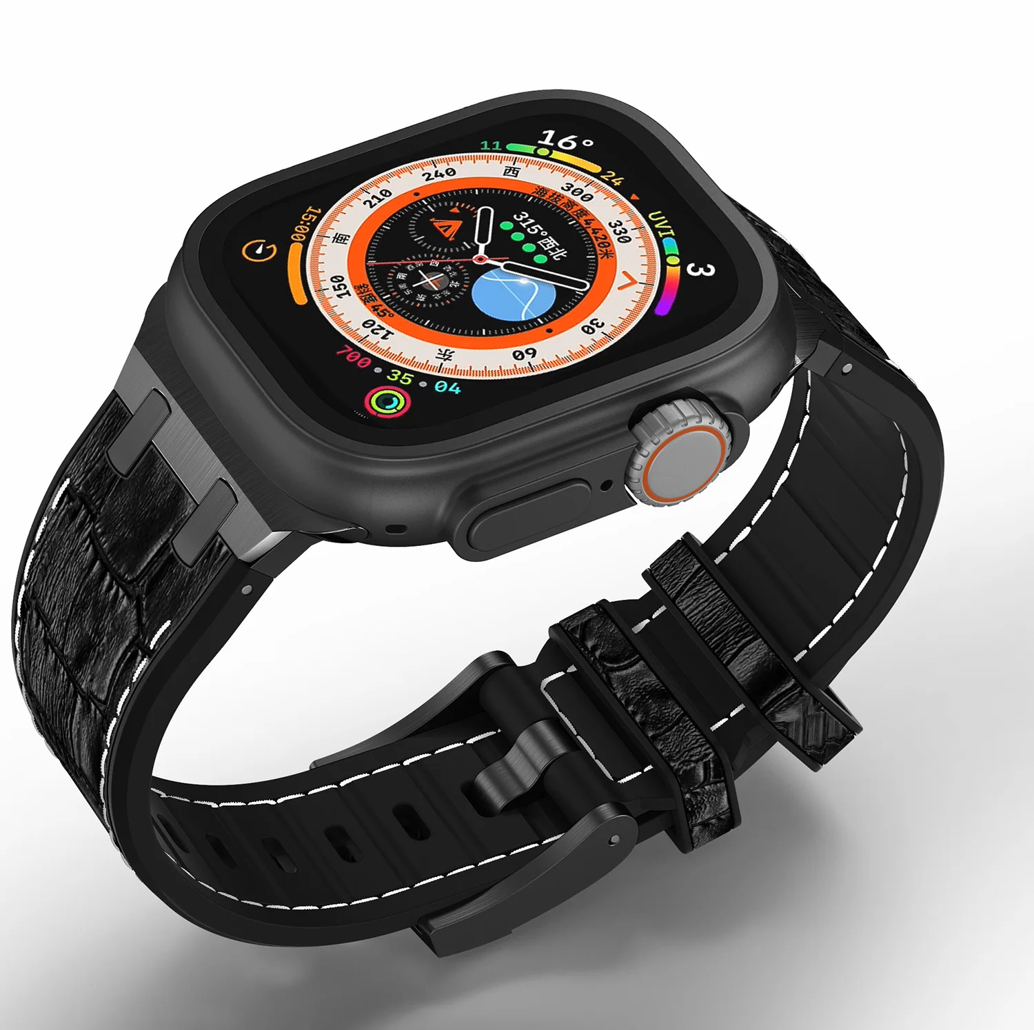 Strap For Apple Watch Ultra band 49mm 45mm 41mm 44mm 40mm 42mm Luxury Rubber Leather bracelet iWatch series 8 7 6 4 se