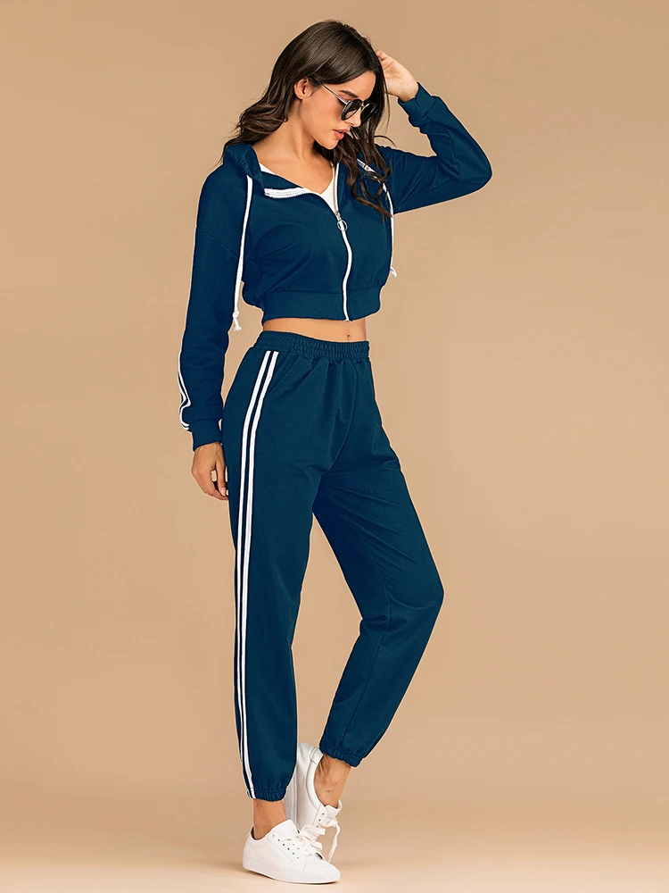 pant suit Women Casual Spring Two Piece Athflow Style Hoodies Suit Athleisure Crop Sweatshirt Ankle-Length Pants Set Bare Midriff Outfits designer suits for women