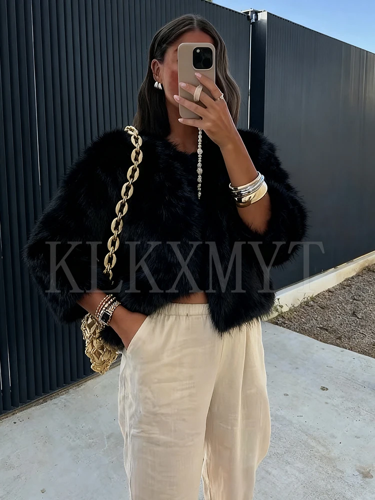 Faux Fur Short Coats Women's Fashion Long Sleeve Fluff Fur Warm Winter Jackets for Women 2025 Elegant Casual New Outerwear ﻿