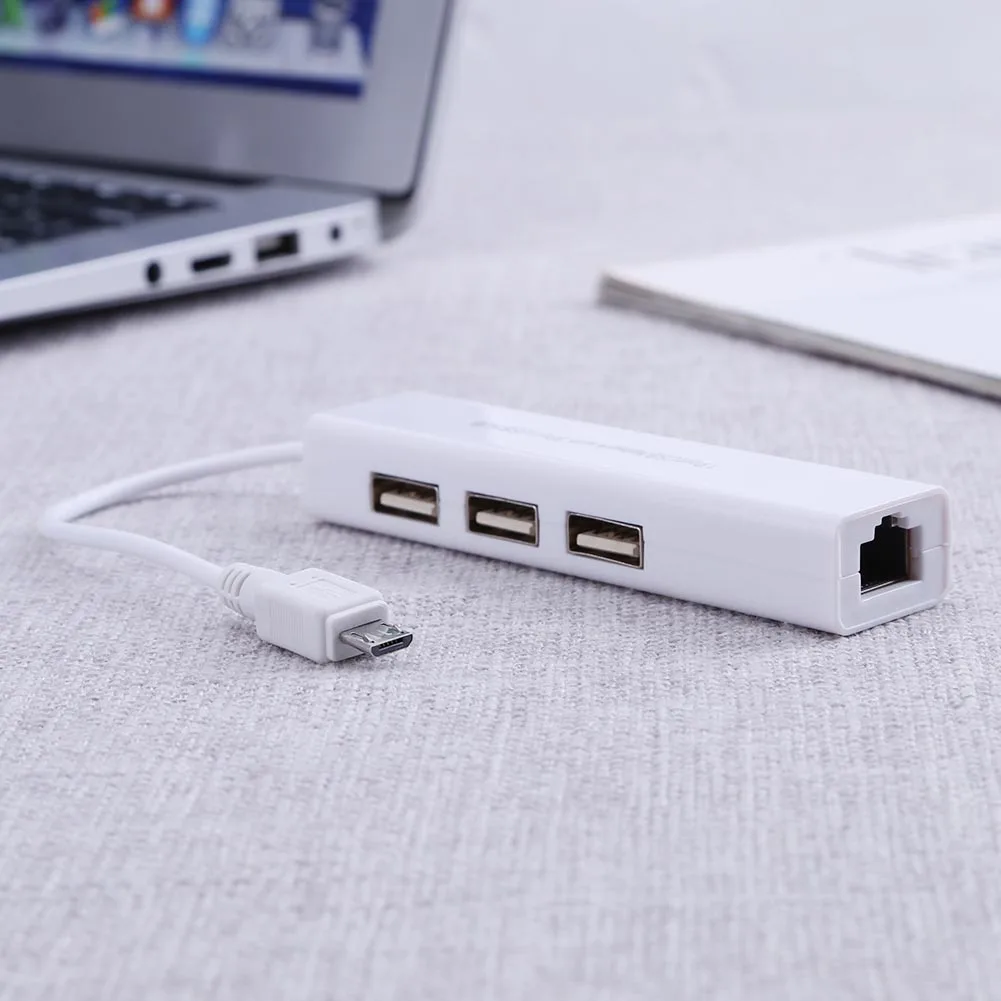 OTG 3포트 USB 2.0 허브 10/100MB 마이크로 USB-RJ45 LAN 어댑터 네트워크 카드