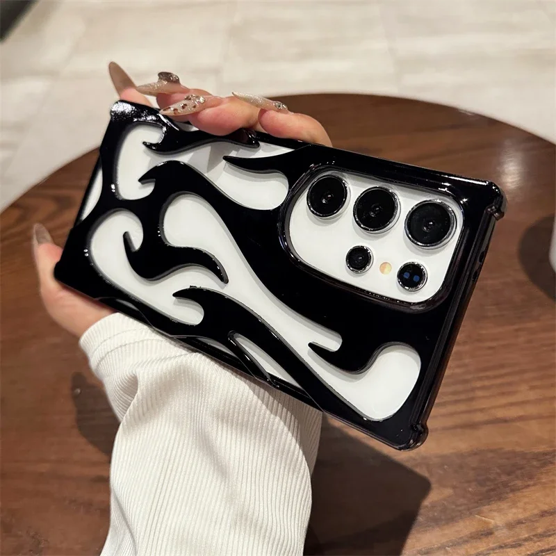 Luxury Plating Hollow 3D Flame Pattern Shockproof Soft Phone Case