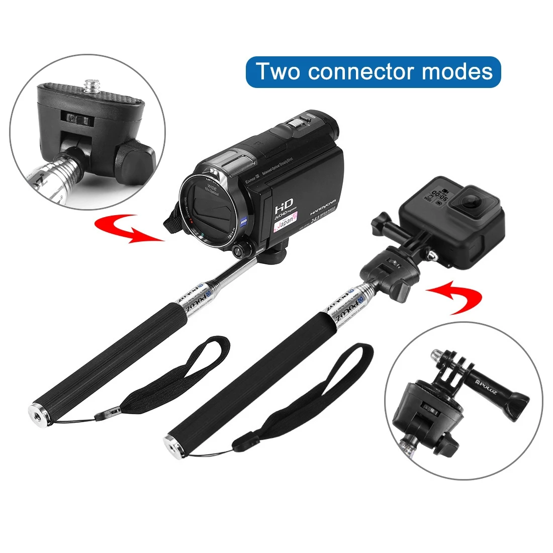 PULUZ GoPro, Insta360, DJI 및 기타 액션 카메라용 확장형 핸드헬드 셀카 모노포드, 길이: 22.5-80cm