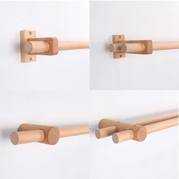 천연 너도밤나무 커튼 로드, 솔리드 우드 로마 폴, 싱글 더블 로드, 일본 나무 트랙 브래킷 홀더, 맞춤형 액세서리