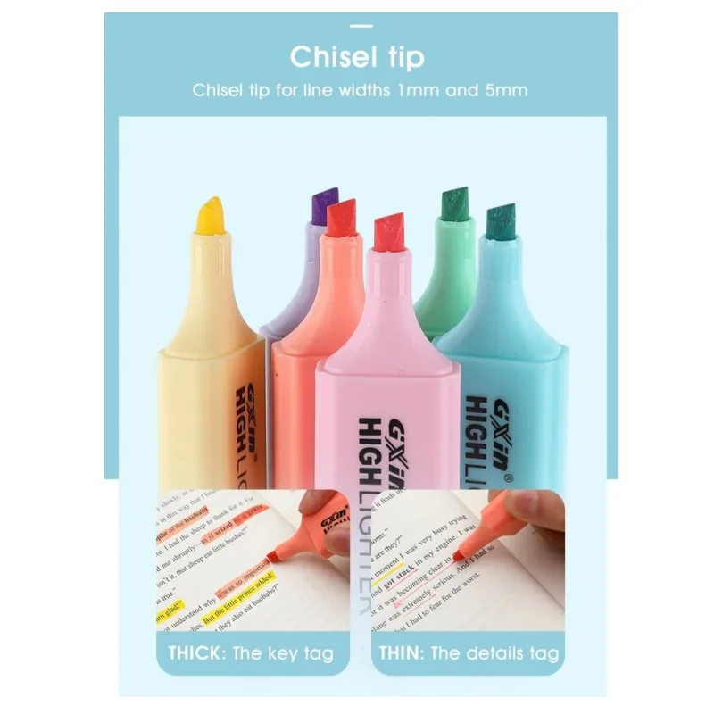 6 PCS Highlighter Markers Fluorescent Macaroon Colors Student Stationery Office School Art Use