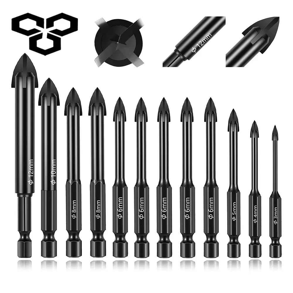 Glass Concrete Drill Bit Set Cross Hex Tile Ceramic Drill Bits Cemented