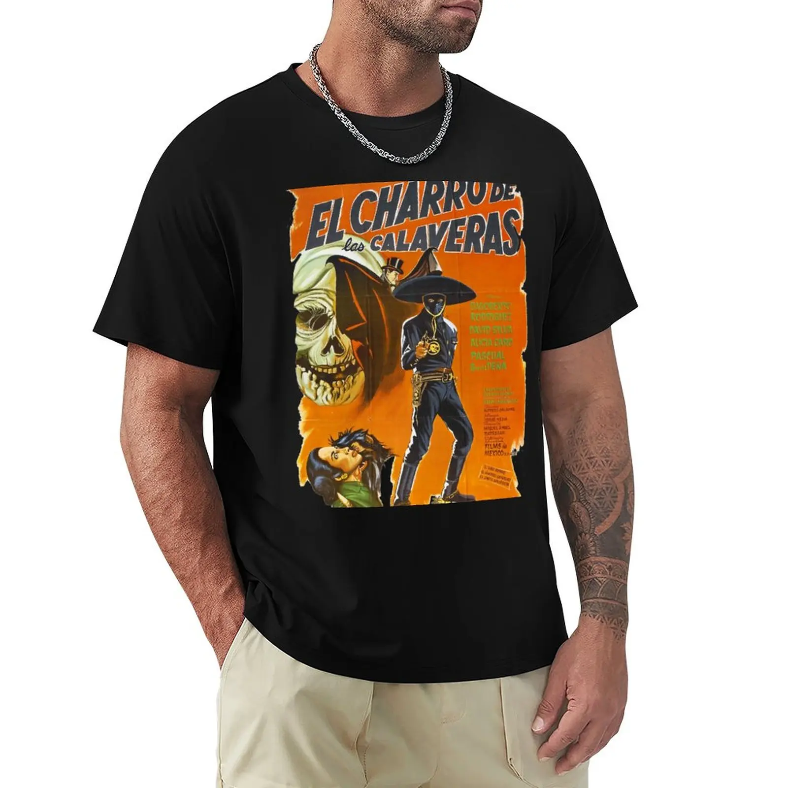 El Charro De Las Calaveras T-Shirt Summer Top Blacks Plain Mens White T-Shirt