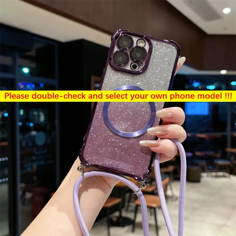 Luxury Plating Magnetic Crossbody Lanyard Phone Case - Silicone Soft Back Clear Cover