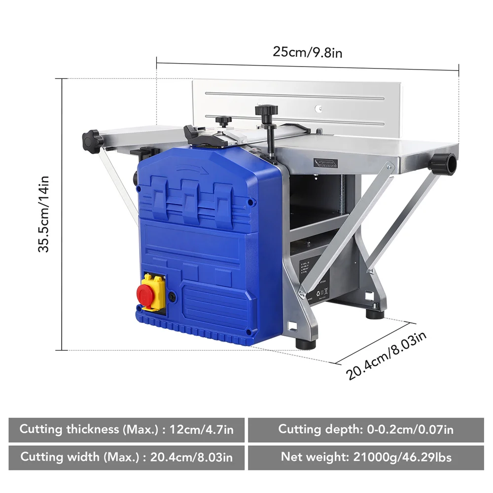 Powerful Benchtop Planer 1250W Worktable Thickness Planer with Low Noise for both Hard & Soft Wood Planing & Thicknessing 5
