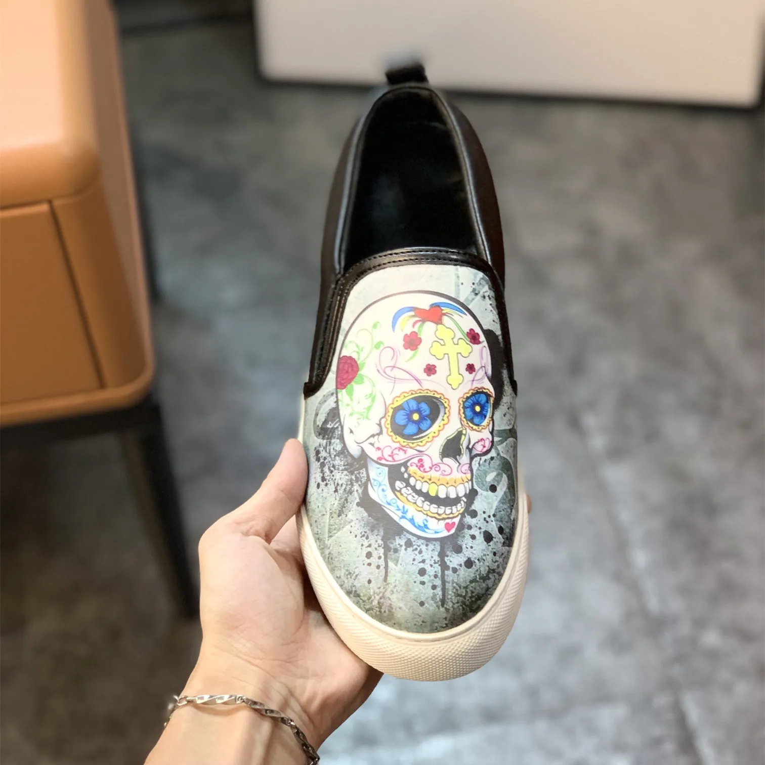 

Luxury Designer Shoes City Skull Vulcanized Men Loafers Breathable Boat Bar Flats Casual Leather Birthday Present Mocassin Homme