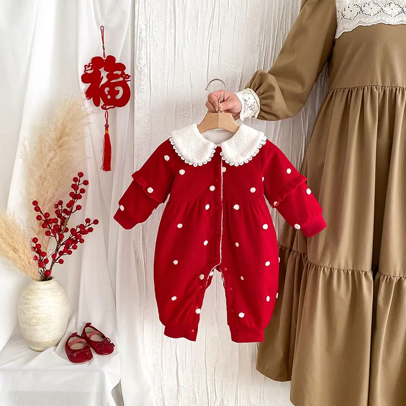 Winter Baby Fleece Rompers Red Jumpsuit Toddler Outwear