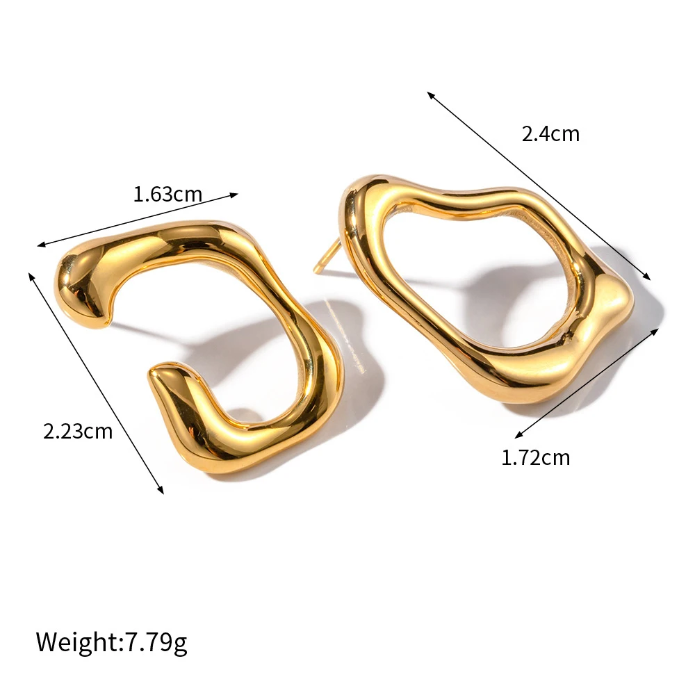 Stainless Steel Minimalist Hollow Geometrice Stud Earrings for Women 18K Gold Plated Hoops Huggie Earring Retro Chic Ear Jewelry