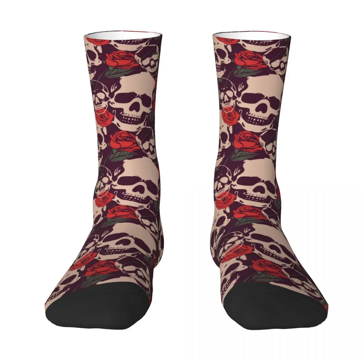 

Skulls Red Roses Sock Socks Men Women Polyester Stockings Customizable Funny