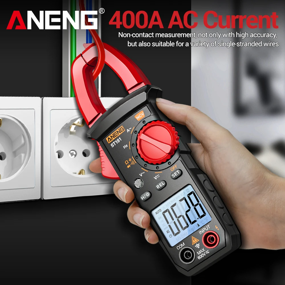 ANENG ST181 클램프 미터 4000 카운트 디지털 멀티미터 DC AC 전압 전류 Hz 커패시턴스 NCV 저항 테스터 휴대용 자동차 수리용