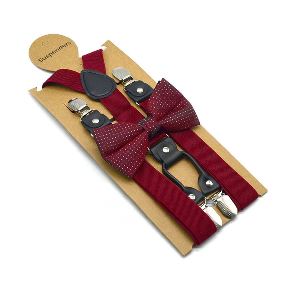Solid Color Bowknot Elastic Leather Suspenders Braces Men Women Adjustable Straps For Wedding Suit Skirt Accessories Gift