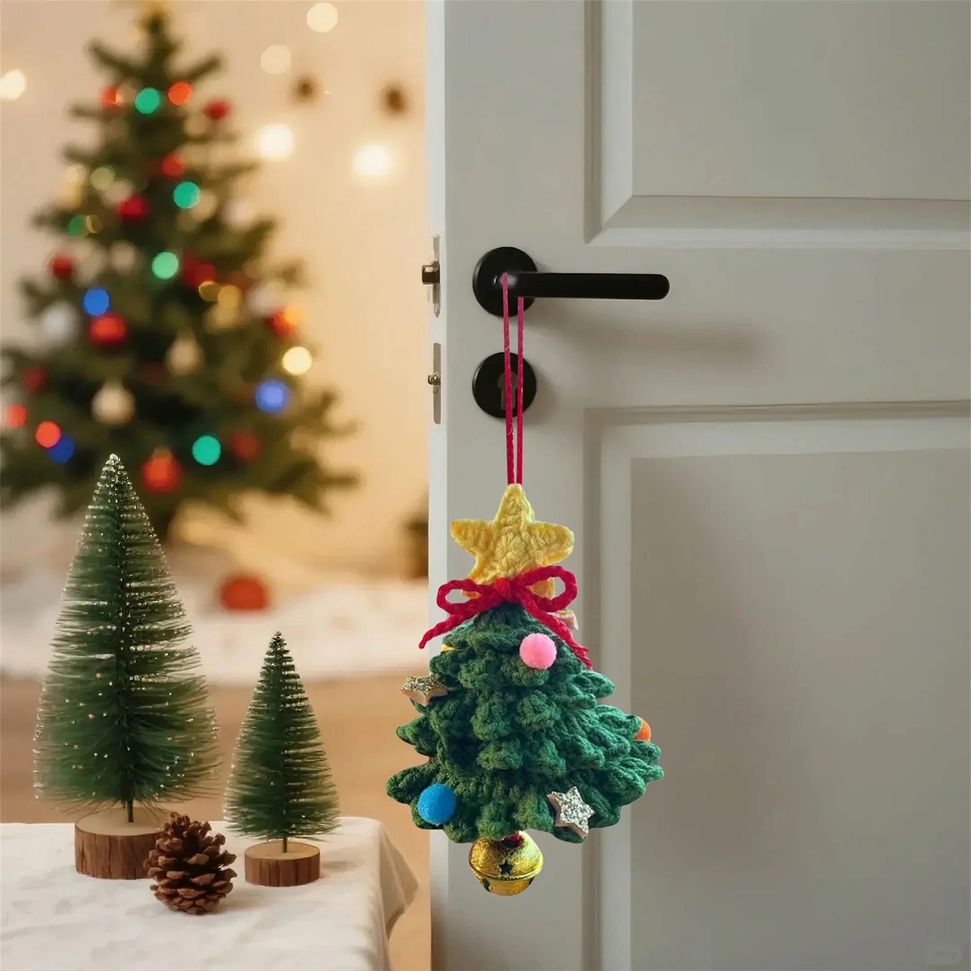 Car Rearview Mirror Charms Cute Crochet Christmas Tree Hanging Decorations Small Ornaments