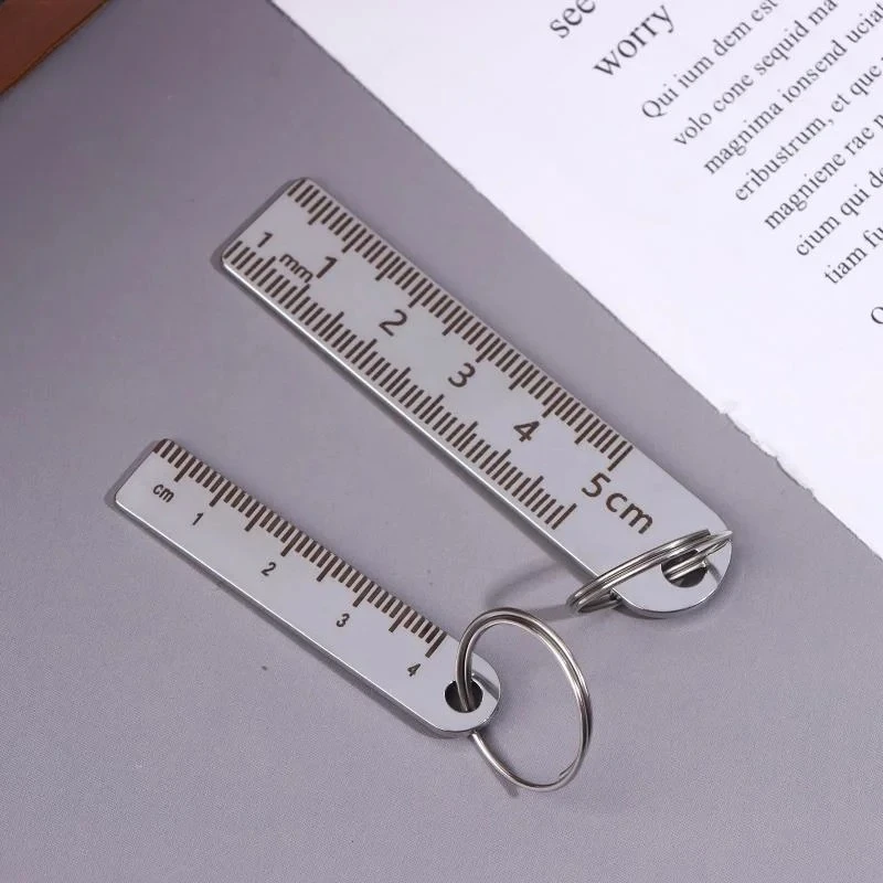 미니 스테인리스 스틸 자자형 열쇠고리 | 1-5cm 휴대용 측정 도구 키링 (분실 방지 측정자)