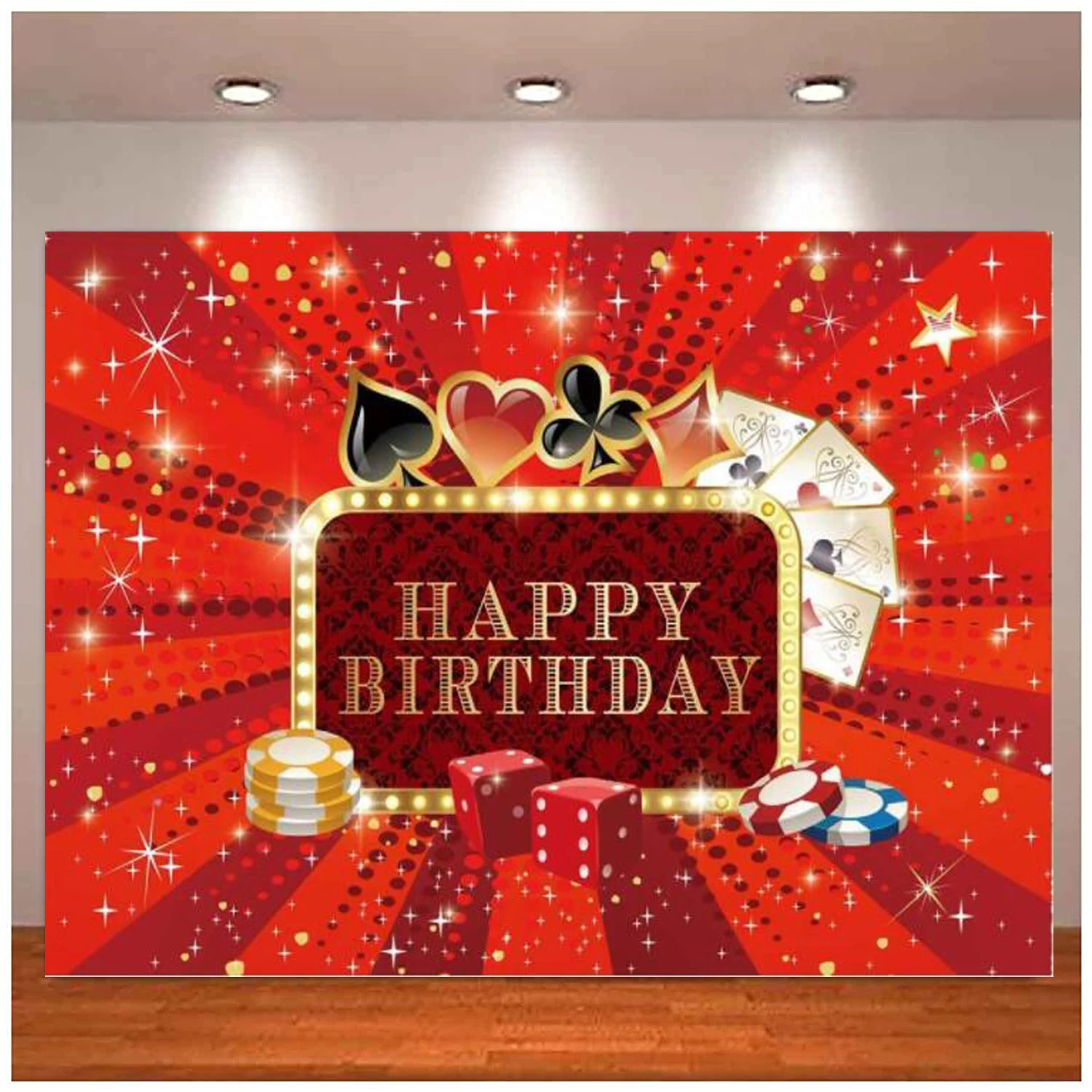 Buon Compleanno Fotografia Sfondo Royal Casino Theme Party Glitter Poker Sfondo Roulette Wheel Chips Cake Table Decoration
