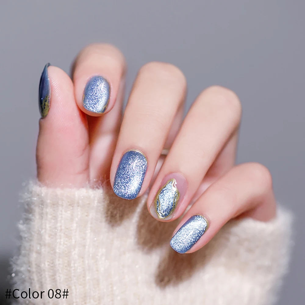 Vendeeni 9 Colors Crystal Wide Cat Eye Gel Nail Polish Set Magnetic UV Soak Off Gel Varnish Silver Snowlight Cat Eye Gel Lacquer 5
