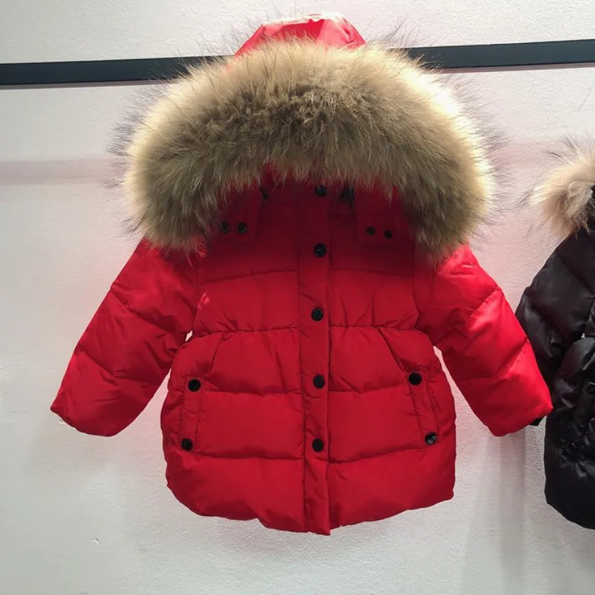 

Russia Winter Hooded Down Coats For Girl Real Fur Collar Single-Breasted Warm Outerwear Teenage Kids Down Jackets Snowsuit Y3612