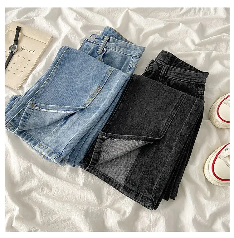 Split Cut Jeans for Women's Spring, Summer, and Autumn New Skin Friendly Soft High Waisted Loose Straight Leg Wide Leg Pants