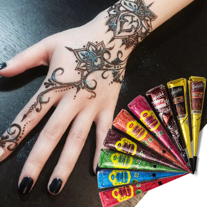 12Pcs/Box Henna Tattoo Cream For Body Art Natural Herbal Waterproof Temporary Henna Tattoo Painting Cream Supplies Accessories
