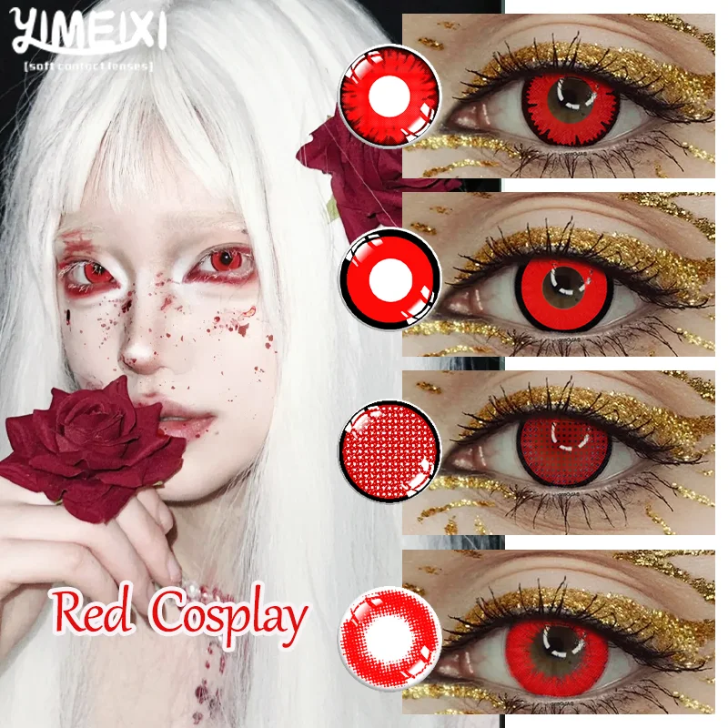 Vivid Halloween Red Cosplay Contact Lenses - 14.5mm Yearly Soft High-Quality