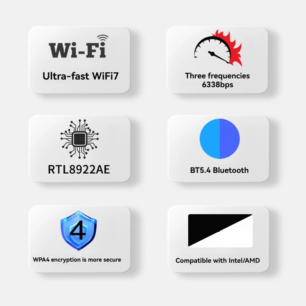 스타일리쉬-윈도우10/윈도우11용 RTL8922AE Wifi7 카드 2.4G/5G/6G 트라이밴드 6338Mbps 무선 와이파이 카드 어댑터 블루투스 5.4
