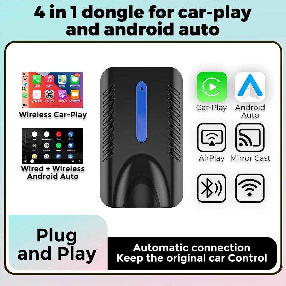 

Wired to Wireless Carplay Dongle Android Auto Adapter Plug And Play 5.8Ghz WiFi BT5.0 Support Airplay Spotify Waze Car Adapter