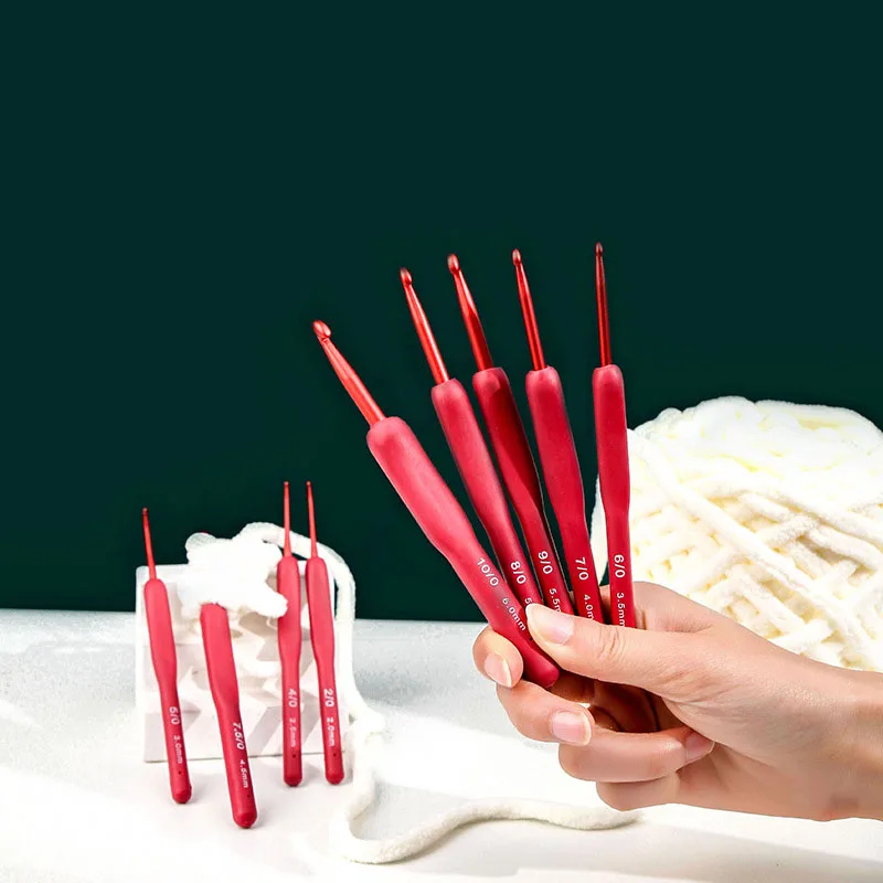 

Silicone Crochet Hooks Set, Needle Handle, Frosted Aluminum, Handmade DIY, Red, Knitted Head, Sweater Weaving Tools, 2-6mm