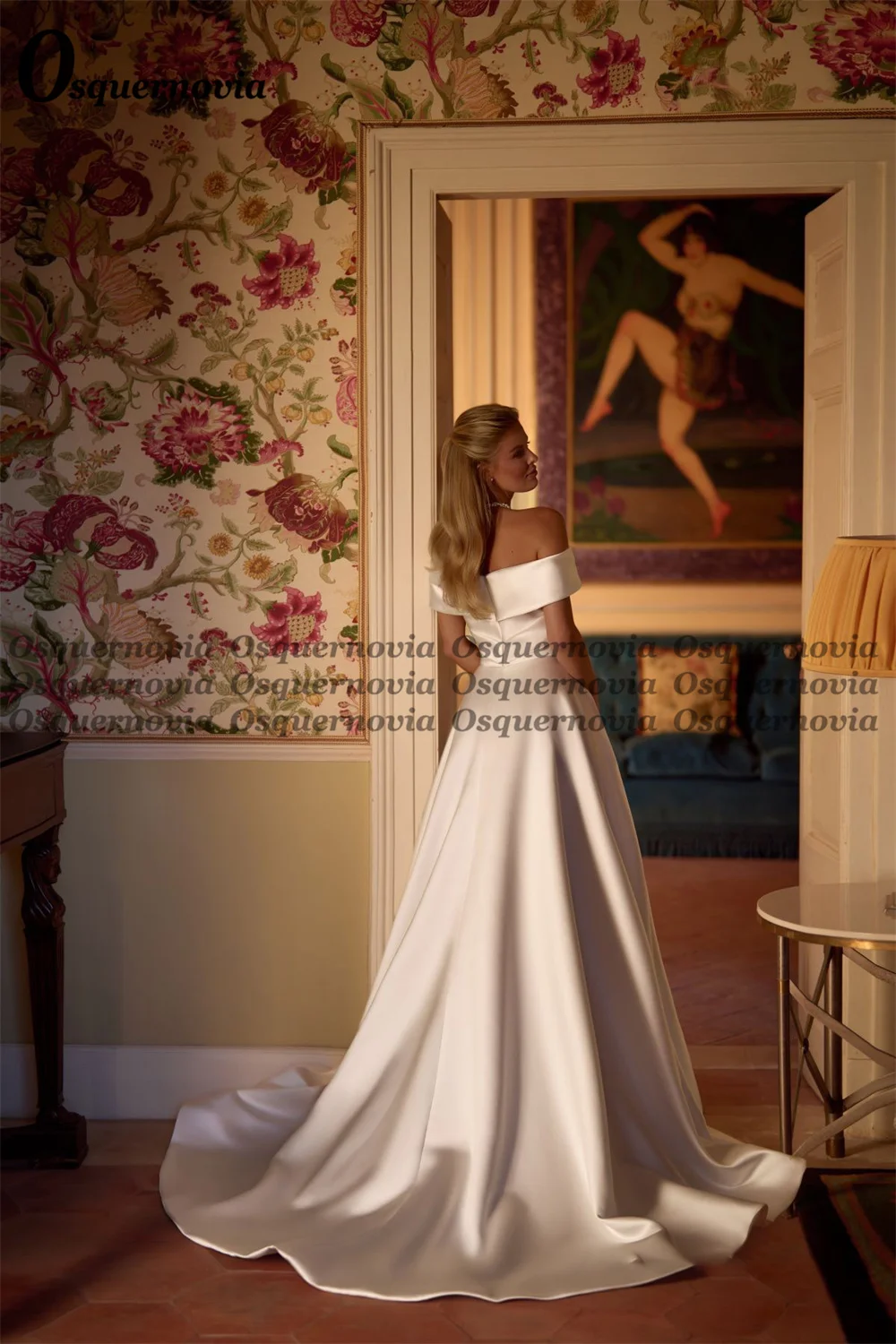 Osquernovia Stylish Strapless Wedding Dresses A-line Off the Shoulder Satin Ruched Bridal Dress Vestidos De Novia Customised
