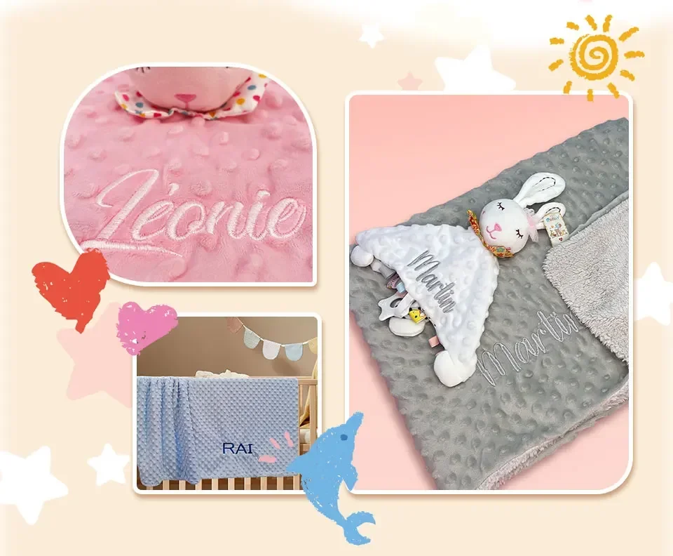 Description Picture 6 of itemPersonalized Baby Blanket with Silicone Teether Organic Cotton Comforter for Newborn Shower Gift Hypoallergenic Security Blanket