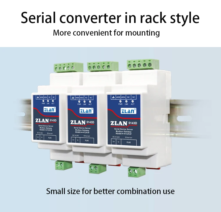 ZLAN 5143D Din Rail Serial RS485 to Ethernet TCP IP Server Ethernet Converter with Adaptor Optional