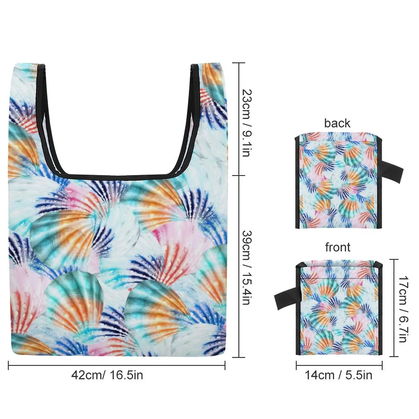 Customized Print Collapsible Shopping Double Strap Handbag Colorful Shell Printing Tote Casual Woman Grocery Bag Custom Pattern