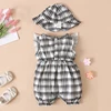 Summer Baby Rompers with Hat Plaid Sleeveless Short Jumpsuit for Newborn Infant Girls Clothing  Toddler Outfit 2