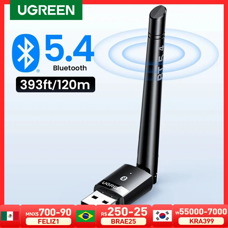 Ugreen Usb Bluetooth 5.3 5.4 Adattatore 120M Dongle Per Pc Wireless Mouse Tastiera Musica Ricevitore Audio Trasmettitore Bluetooth