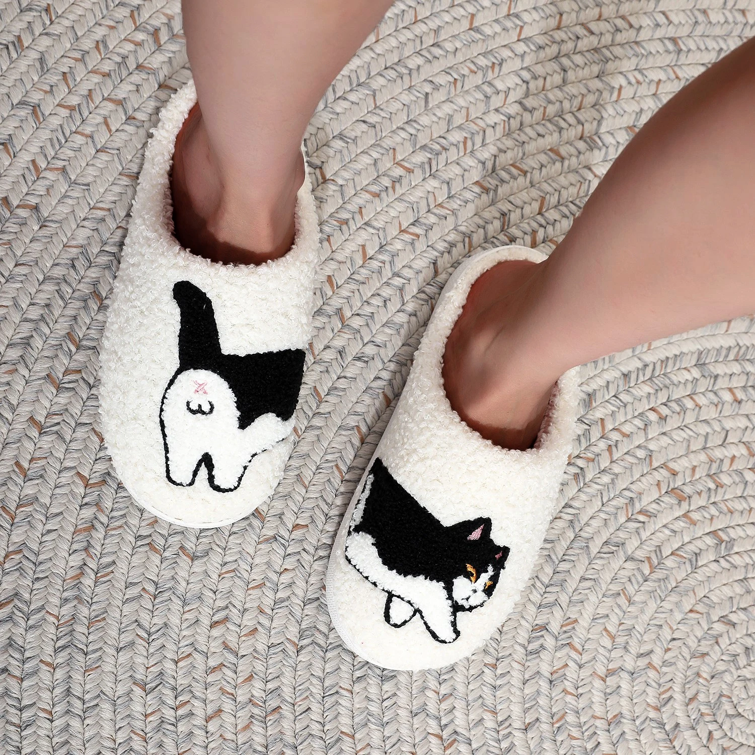 Cow Cat Pet Pattern Embroidery stuffed Home Platform Cozy Wool Cotton Slippers Cute Warm Non-slip Indoor Slippers Pet Mom Gift Catman Men Women Can Wear 4