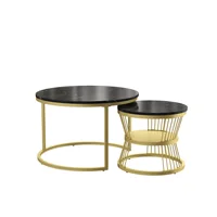 Fangange – ensemble de 2 tables gigognes, tables basses rondes modernes avec rangement, tables d'appoint pour canapé, meubles de salon, structure en métal 6