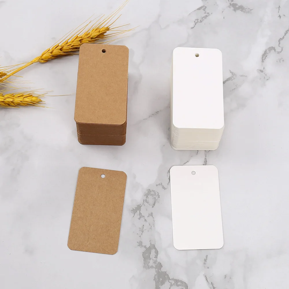 Description Picture 5 of item100pcs 7x4cm Blank Tag Product Label Clothing Garment Tag Baking Packaging Supplies Kraft White Paper Decoration Word Cards