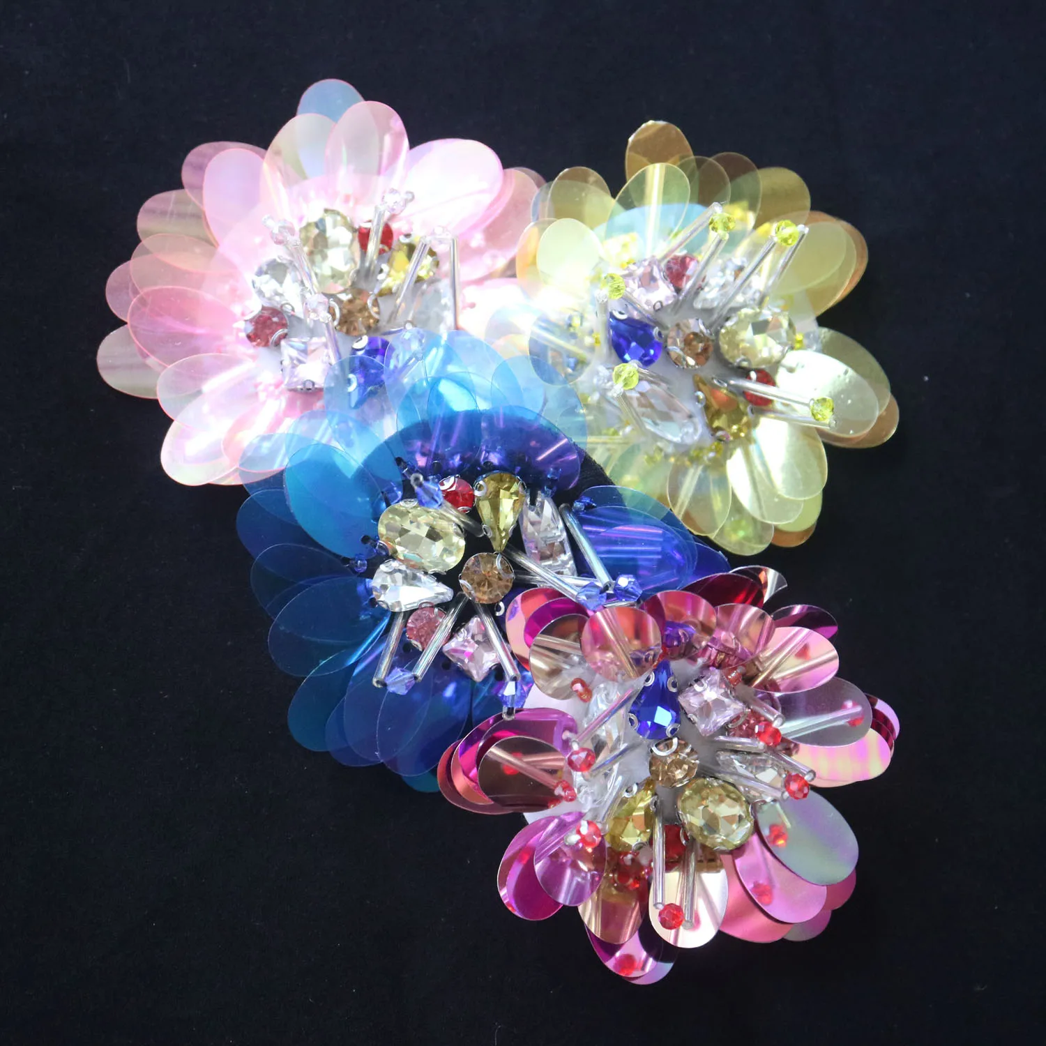 2 Toppe Ricamate 3D Con Perline A Forma Di Fiore - Applicazioni Fai Da Te Per Abiti Da Sposa, Accessori Moda, 14x10.5 Cm