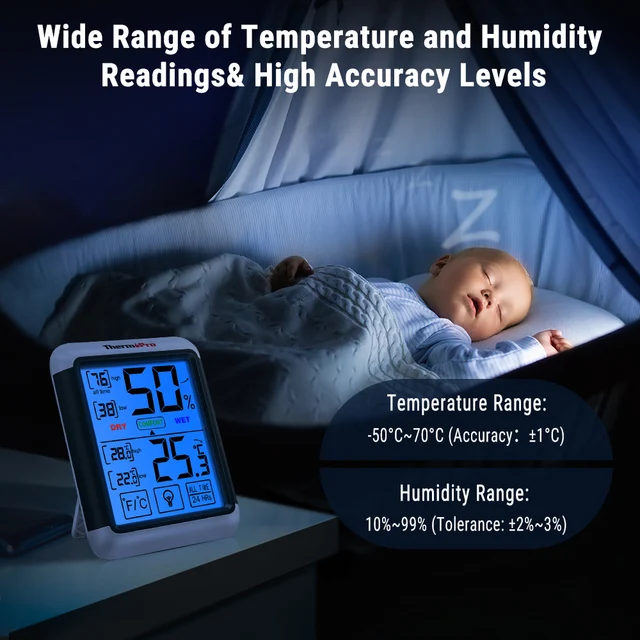 ThermoPro TP55W Digital Hygrometer Indoor Thermometer Humidity Gauge with  Jumbo Touchscreen and Backlight Temperature Humidity Monitor in Black in  2023