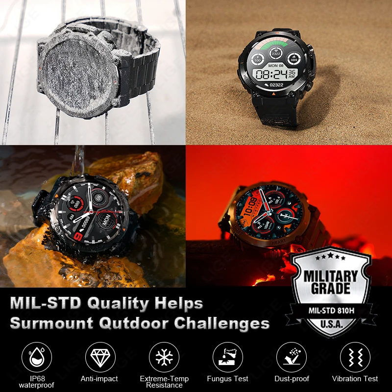 LIGE Men Smart Watch Bluetooth Calling 400mAh Large Battery 1.39 inch 100+Sports Mode Fitness Watch Music Player Smartwatch 2025