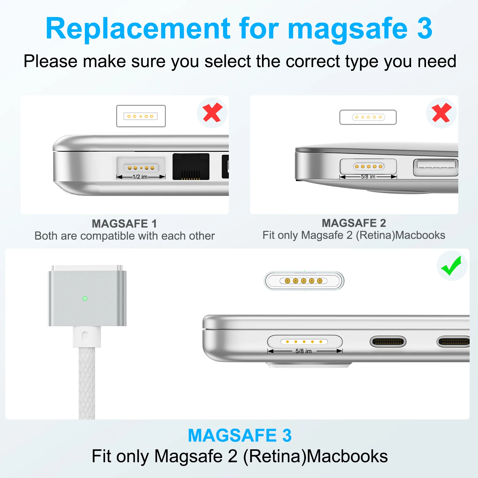 140W USB 타입 C에서 맥세이프 3로 변환하는 마그네틱 충전 케이블 맥북 프로 에어 14 16 M2 고속 충전 케이블 2M