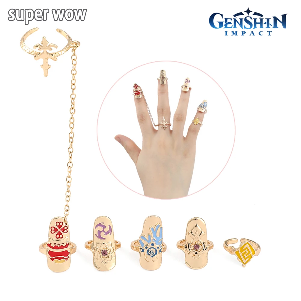 Gioco Genshin Impact Ring Set Gioielli Fashion Nail Rings Accessori Donna Anime Nails Jewellery For Girl Party Gifts