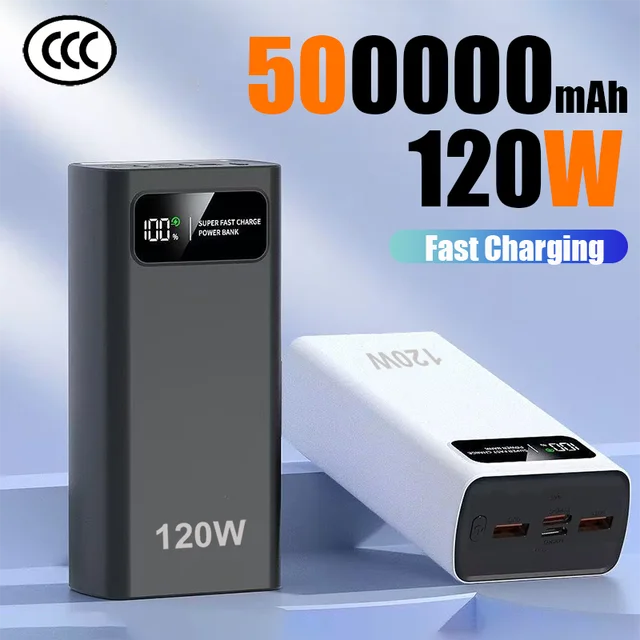 NEW 500000mAh Large Capacity Digital Display Mobile Power Bank 120W Ultra Fast Charging Portable Battery Suitable For IPhone