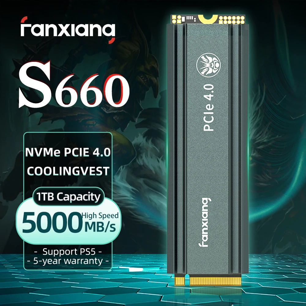 Fanxiang-unidade de Estado Sólido Interna para Ps5 S660 Ssd 500gb 1tb 2tb 5000 Mbps M.2 Nvme Pcie4.0 x Desktop pc Playstation 5